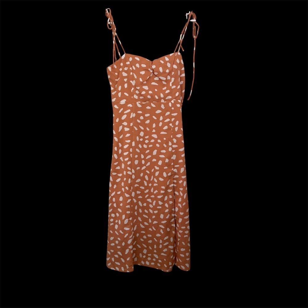 LULUS Party‎ in Paris Orange Abstract Print Tie-Strap Midi Dress M Sweetheart